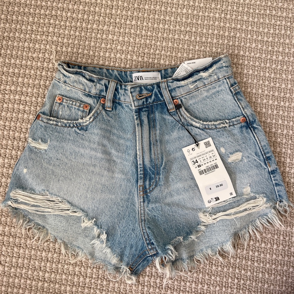 ZARA denim shorts, frilled at bottom, no large rips, NWT
